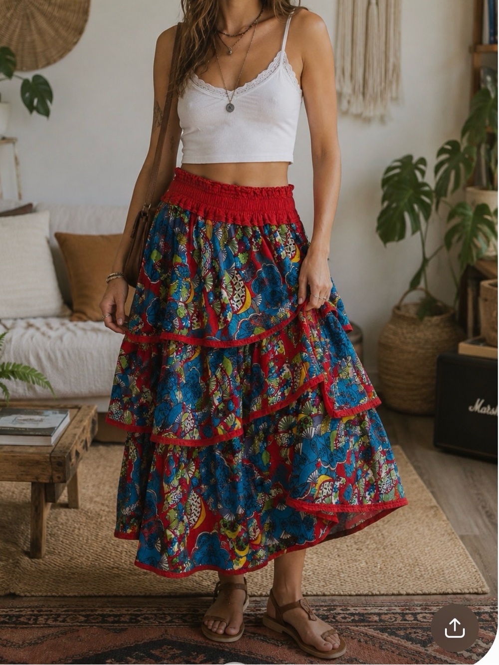 Vibrant Red and Blue Patterned Skirt